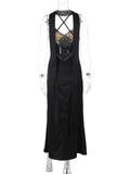 Halter V Neck Sexy Maxi Dress Women Fashion Hollow Out Spaghetti Strap Sleeveless Backless Bodycon Elegant Long Dress