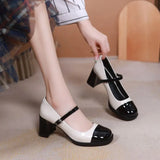 Shoes for Women  High Heels Round Toe Ladies Summer Footwear White Block Heel Pumps on Heeled Mary Jane Gothic