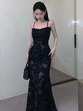 Women's Backless Slim Camisole Dress Sexy Midi Dress Sleeveless Lace Hollow Out Elegant Evening Gown Fashion Spring Summer New