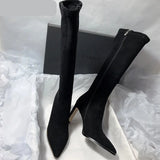 Winter Suede Long Boots Women Shoes Fashion Pointed Toe Knee High Bootties Ladies Sexy Thin High Heel Shoes