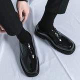 Men Japan Karajuku Korean Style Fashion Streetwear Thick Platform Casual Patent Leather Shoes Male Lace Up Dress Leather Shoes