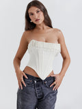 Pearl Tassel Sexy Crop Tops Women Off-shoulder Backless Skinny Corset Tops Femme Satin Fashion Club Party Tops Mujer