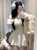 Elegant Knitted Dress Woman Lace-up V-Neck Slim Sweater Dresses Fashion Birthday Party Mini Dress Solid Chic A-Line Vestidos New