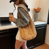 Woven Beaded Casual Women's Shoulder Bag New Fashionable and Versatile Large Capacity Tote Bag Shopping Handbag