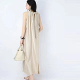 New Spring Summer Solid Sleeveless Dresses for Women Chiffon A-line Halter Loose Causal Party Holiday Long Lady Dress