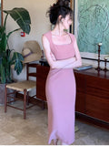 Elegant Fashion Party Bodycon Midi Dresses for Women Summer New Korean Chic Sleeveless Office Casual Pink Female Clothing