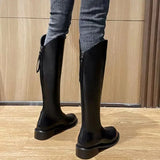 Women's Boots Long Winter Knee High Shaft Shoes for Woman Pointed Toe Footwear Black Tassel Pu