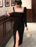 Autumn New Women Fashion Elegant Long Sleeve Midi White Black Dresses Evening Prom Female Party Lady Clothes Vestdios