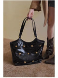 Vintage Black Tote Bag Women Autumn New Beading Chic Large Capacity Y2k Handbag Female Retro Casual Shoulder Bag Y2k