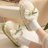 Women's Designer cute Home Platform Shoes  Winter Elegant Warm Furry Bow Slippers Causal Comfort House Bedroom Shoes Slides