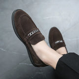 Summer Luxury Men Business Casual Shoes Slip-on Suede Leather Loafers Chain Decorationg Daily Shoes Shoes Party Shoes Black