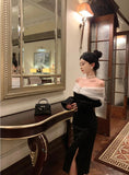 Luxury Smart Evening Midi Dresses Women Autumn New Korean Black Long Sleeve Bodycon Elegant Wedding Party Female Clothing