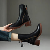 Autumn Winter Women Shoes Leather Short Boots for Women Round Toe Chunky Heel Boots Zipper Ankle Boots Female Platform Heel