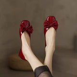 Black Kawaii Ladies Summer Footwear Square Toe Cute Low Heel Elegant with Bow Shoes for Women Red Y2k on Offer Chic Point