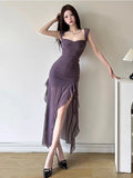 Fashion Sexy Mesh Long Sleeved Dress for Women Y2k Grunge Slim Fit Split Dresses Summer New Mid-length Vestidos Mujer