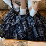 Set Women's Spring New Retro Sweet and Spicy Checkered Tank Top High Waist Slim Spliced Long Skirt