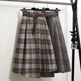 Rimocy Autumn Winter Women's Plaid Woolen Skirts with Belt Fashion Irregular Hem High Waist Skirt Woman A Line Long Skirts