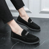 Summer Luxury Men Business Casual Shoes Slip-on Suede Leather Loafers Chain Decorationg Daily Shoes Shoes Party Shoes Black