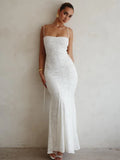 White Backless Lace-up Sexy Maxi Dress For Women Gown Summer New Spaghetti Strap Sleeveless Bodycon Party Long Dress