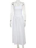 Elegant White Sundress Spaghetti Strap Backless Midi Dress For Women Fashion Sleeveless A-line Loose Long Dress New