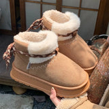 Fashion Retro Colorful Thick Bottom Snow Boots Winter Warm Padded Fur One Mid Calf Cotton Christmas Women Soft Cool Non-slip