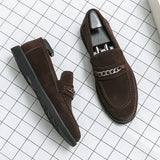 Summer Luxury Men Business Casual Shoes Slip-on Suede Leather Loafers Chain Decorationg Daily Shoes Shoes Party Shoes Black