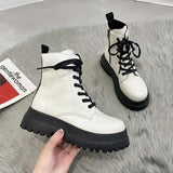 Footwear with Laces Women's Ankle Boots Combat Biker Short Shoes for Woman Lace-up Booties Platform Punk Style Chunky Boot Pu 39