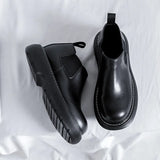 Men's Japan Karajuku Korean Style Fashion Streetwear Thick Platform Casual Black Leather Shoes Slip On Dress Leather Shoes