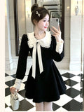 French Princess Womens Dresses Y2K Sweet Bow Lace-up Long Sleeves Birthday Party Mini Dress Female One Piece A-Line Vestidos New