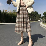 Rimocy Autumn Winter Women's Plaid Woolen Skirts with Belt Fashion Irregular Hem High Waist Skirt Woman A Line Long Skirts