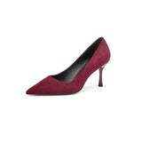 New Women Low Heel Pointed Toe Pumps Velvet Slip-on Cozy Ladies Heeled Shoe Stiletto 5cm Wine Red Summer High Heels Shoes