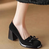 Women Spring Autumn Pumps Chunky High Heels Shoes for Ladies New Bow Suede Fashion Heels Women Brown Platform Square