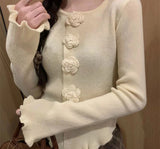 Knitted Chic Cardigans Women Korean Style 4 Colors Rose Beauty Elegant Ladies Clothing Spring Fashion New Design Single Breasted