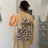 Personality Fashion Leopard Fluffy Rucksack Y2k Preppy Casual Harajuku Backpack High-capacity Vintage Grunge Students Schoolbags