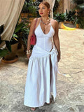  2 Piece-Set Female V-Neck Jumpsuit Outfits Sexy Lace-Up Pleated High Waist Skirt Sets For Women White Bandage Outfits 