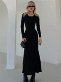 Black Bandage High Waist Long Dress Women's Long Sleeve Patchwork Fashion Elegant Party Dress Autumn Female Maxi Dress New