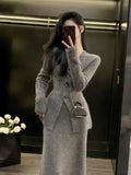 Winter Vintage Elegant 2 Piece Set Women V-neck Y2k Chic Kintted Skirt Suit Female Korean Fashion Casual Retro Sweater Set