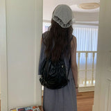 Korean Style Drawstring Backpack Fold Large Capacity Nylon Ruched Backpack Niche Design Tote Bag Silver Shoulder Bag Women