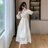 Elegant Fashion Casual Party Midi Dresses for Women Summer New Embroidered Flares V-neck Long Sleeve Female Clothing Korean