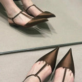 Satin Pointed Back Empty Sandals Women's Summer One-word Buckle Sexy Kitten Heel Women's Shoes Sandalias