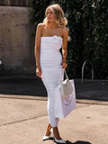 3D Flower Strapless Bodycon Maxi Dress For Women Fashion Off-shoulder Sleeveless Backless Ruched Club Party Sexy Dress