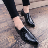 Hot Summer Slip-on Business Leather Loafers Crocodile&Checked Pattern Dinner Men Dress Shoes Fashion Social Shoes Glossy Black