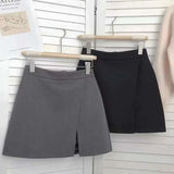 Black Gray Women Skirts A-Line Korean Style High Waist Split Mini Skirt Woman Simple Casual Office Shorts Skirts Female