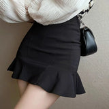 Chic High Waist Short Mermaid Skirt Woman Summer Solid Color Ruffles Mini Skirts Women Elegant A Line Skirt Ladies