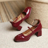 red mary jane shoes heels Women's Shoes Mary Jane Spring summer New Thick-heeled High-heeled Retro Square Toe Pumps