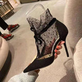 Spring and summer new pointed hollow suede bow mesh sandals thin high-heeled banquet dress versatile sexy women's sandals