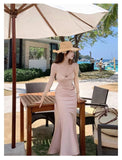 Summer Sexy Backless Satin Straps Midi Dresses for Women Elegant Party Sleeveless Female Clothing Beach Holiday Pink New