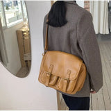 Large Capacity Brown Messenger Bag Women Vintage Soft Chic Pu Leather Handbag Female Harajuku Casual Crossbody Bags New