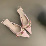 New Spring and Autumn Fashion Flower Sweet Pointed Shallow Mouth Bow Needle Buckle Casual Thin High Heel Women's Shoes