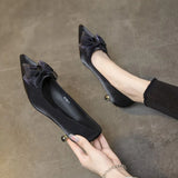 Shoes for Woman Bride Black Women's Summer Footwear Pointed Toe with Bow Stilito Low Heel Elegant Stylish Spring on Offer A